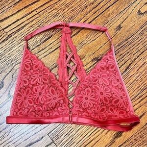 VICTORIA'S VS SECRET PINK Lace Racerback Unlined Pad Bralette Bra Coral Size XS